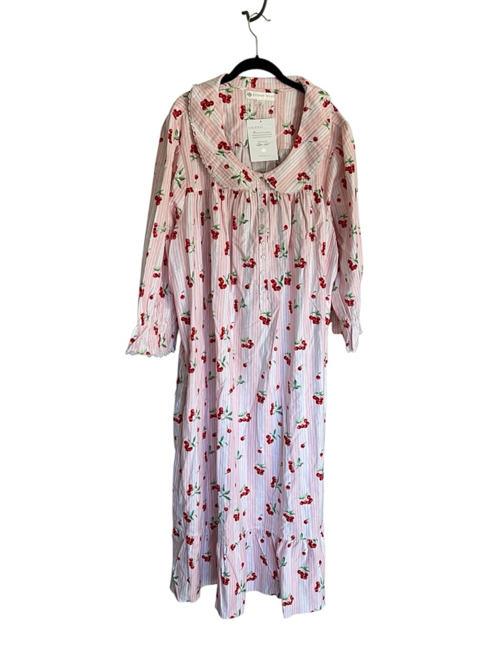 NWT Eileen West cherry print flannel cotton ballet nightgown sz 2x